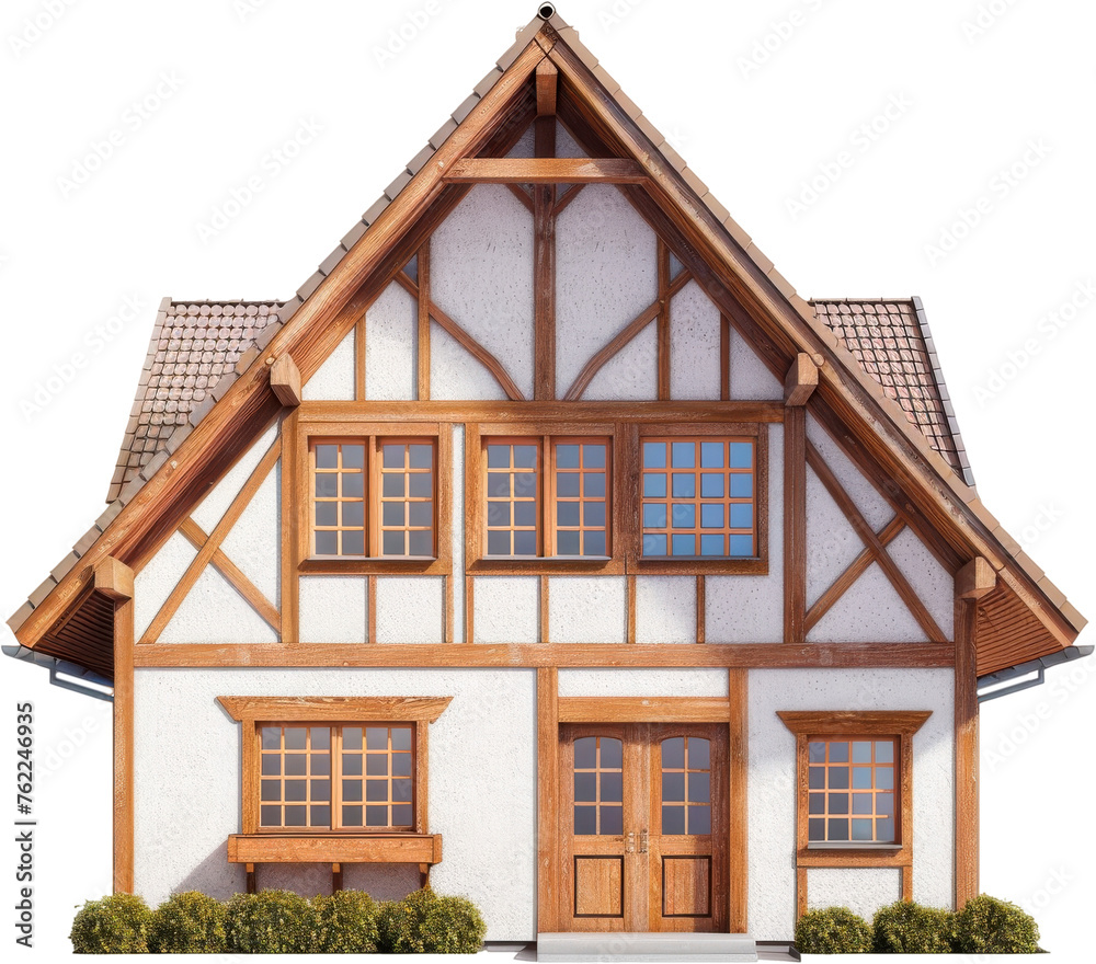 White and Brown House With Brown Roof - Cut out, Transparent background White and Brown House With Brown Roof - Cut out, Transparent background