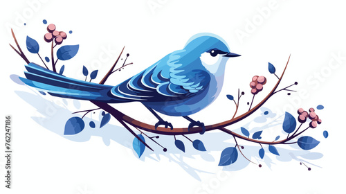 Bird blue postcard christmas on branch on white background © Megan