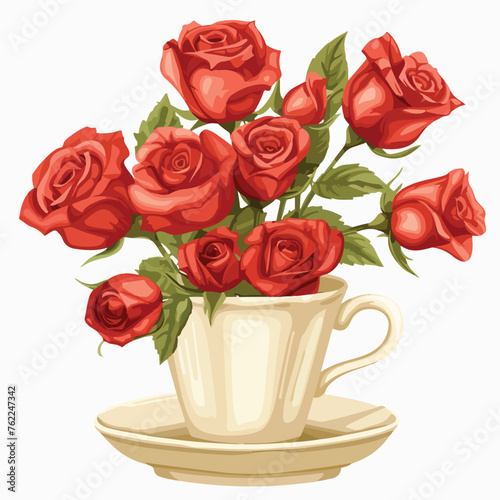 Valentines roses in a cup clipart isolated on white background