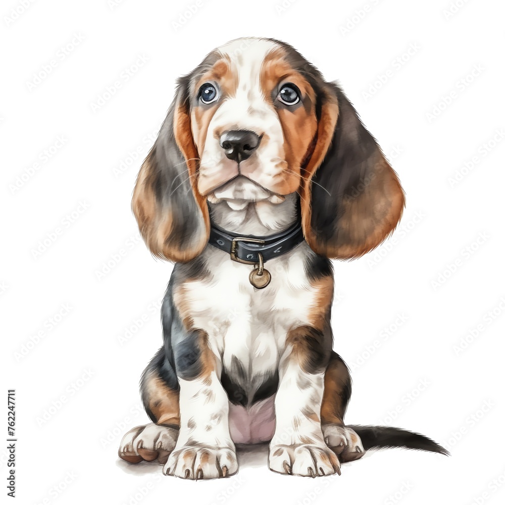 cute watercolor Basset dog breed illustration