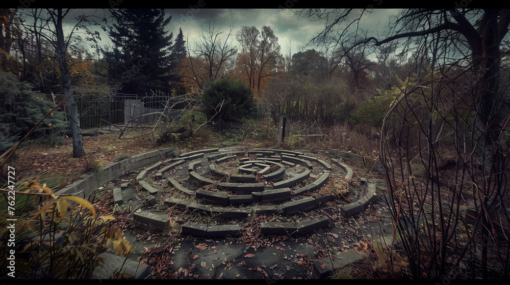 A haunted maze in an old garden A haunted maze in an old garden