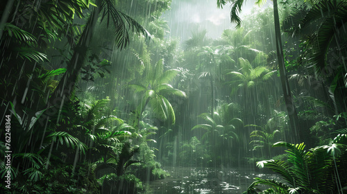 A lush forest teeming with life during a rainy season © standret