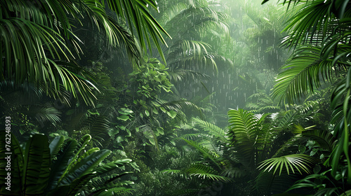 A lush forest teeming with life during a rainy season
