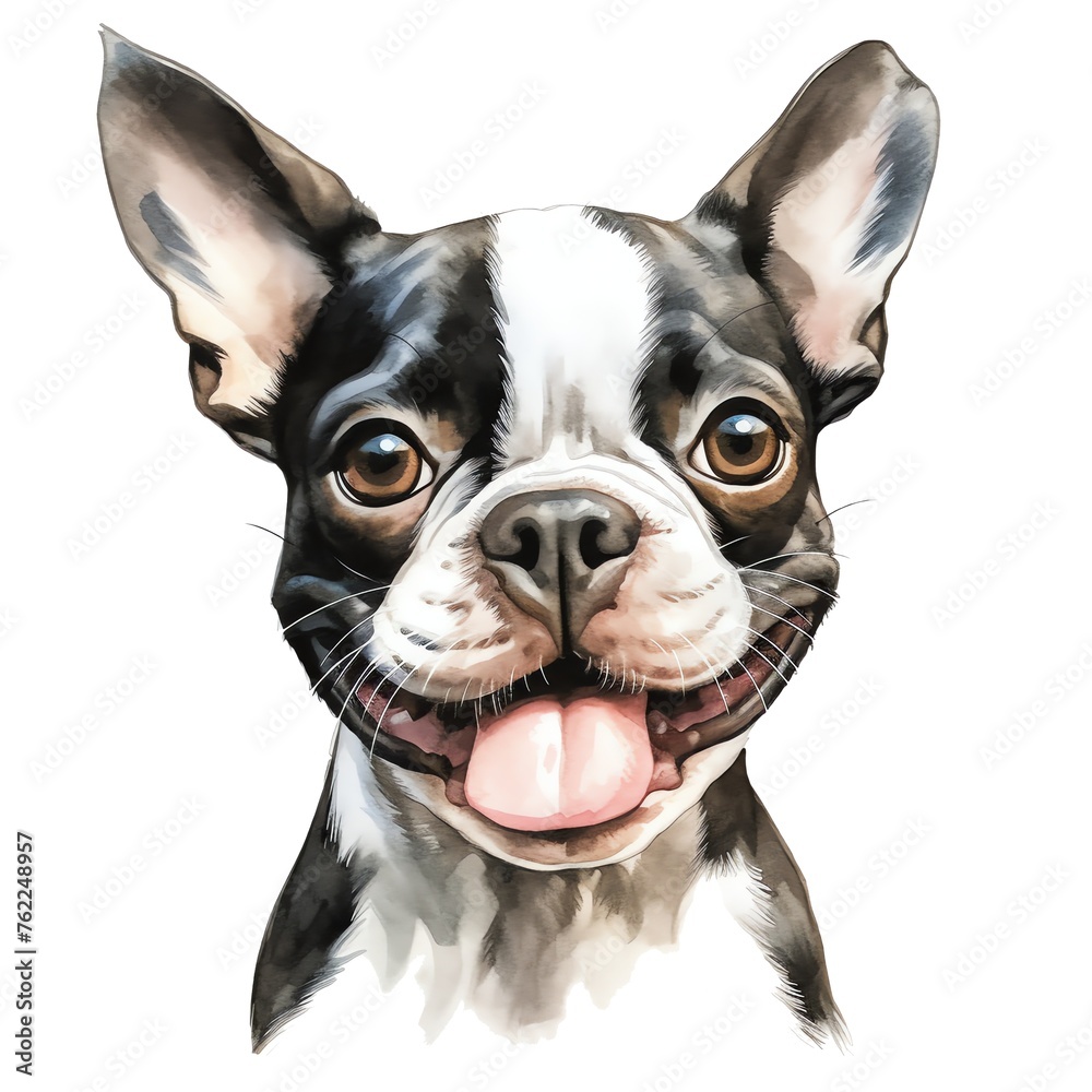 cute watercolor Boston terrier dog breed illustration