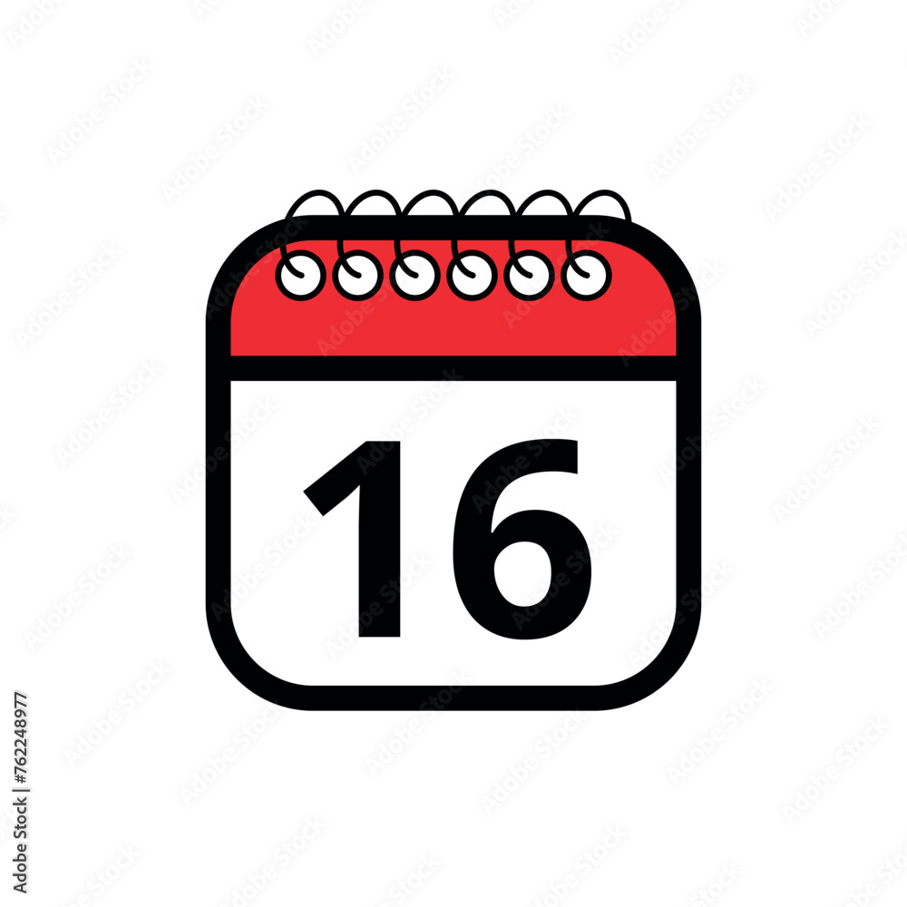 Flat vector icon of red calendar with specific day marked, day 16. Calendar icon for websites, blogs and graphic resources. Flat vector icon of red calendar with specific day marked, day 16. Calendar icon for websites, blogs and graphic resources.