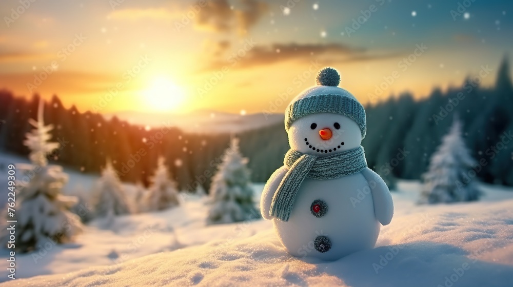 Obraz premium Snowman in the Snow Landscape