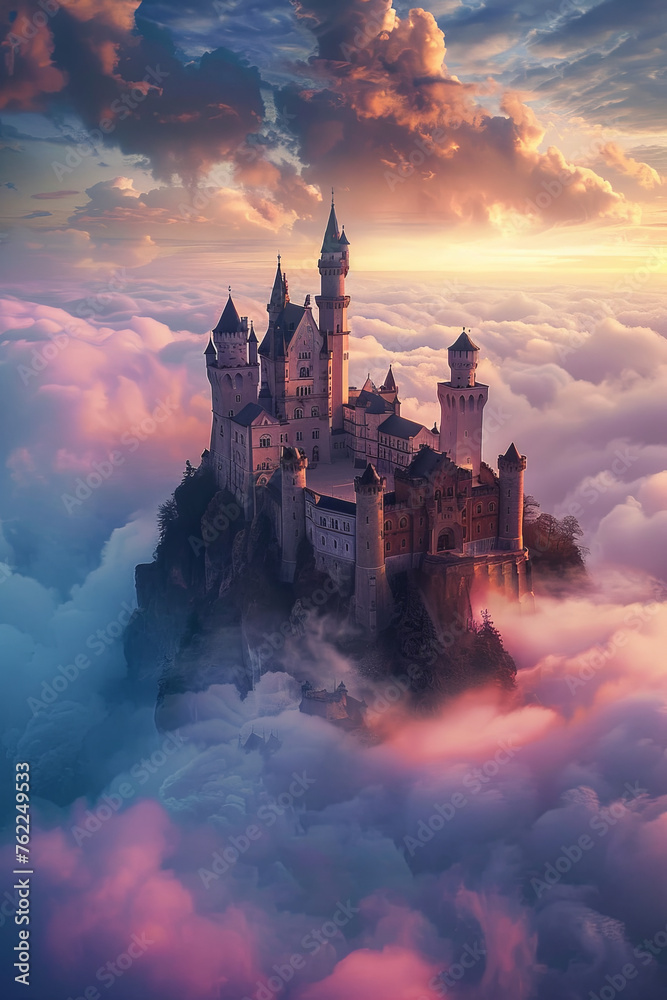 A fairy tale kingdom above the sea of clouds A fairy tale kingdom above the sea of clouds