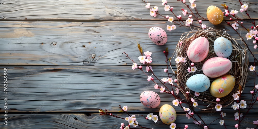 Obraz premium pink easter eggs and flowers