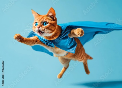 Super funny cat wearing blue color and blue background © Peacock