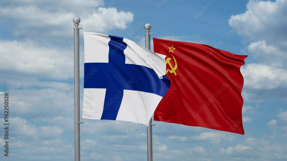 Soviet Union or USSR and Finland two flags waving together, looped video, two country cooperation concept Soviet Union or USSR and Finland two flags waving together, looped video, two country cooperation concept