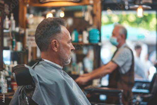 Man at barbershop. Close-up of a senior man getting a haircut.