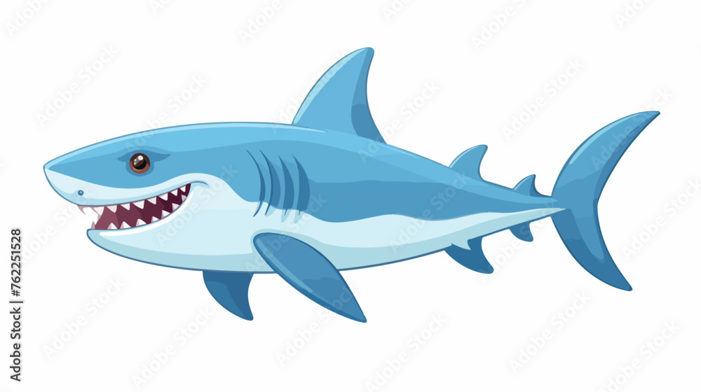 Fototapeta premium Cute cartoon shark flat vector isolated on white background