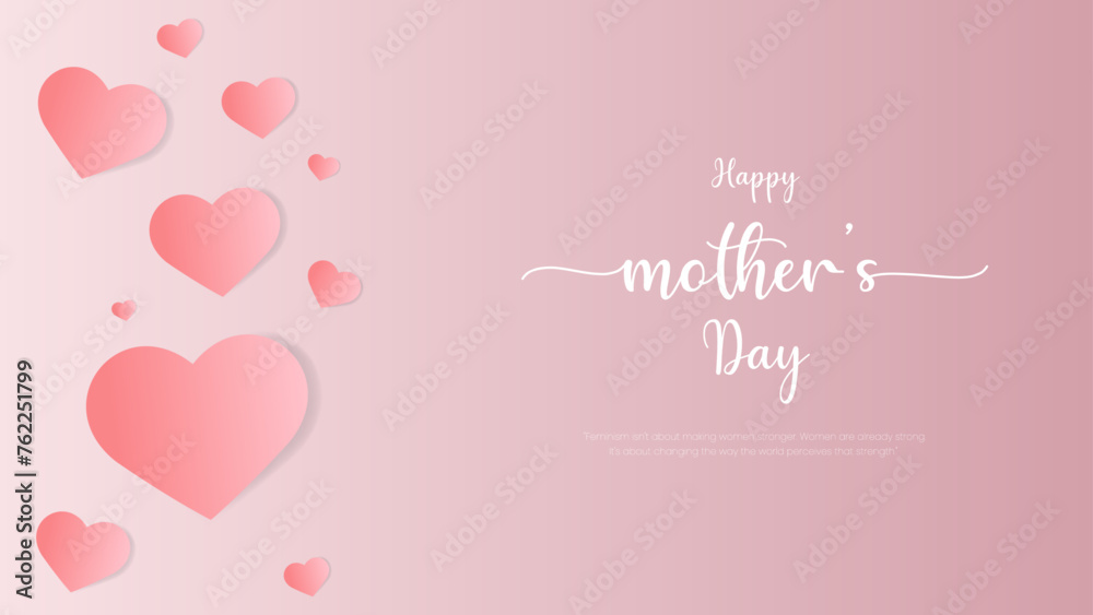 Happy Mothers Day. Vector Festive Holiday Illustration With Lettering And Pink background and hearts greeting card, banner, poster. vector illustration
