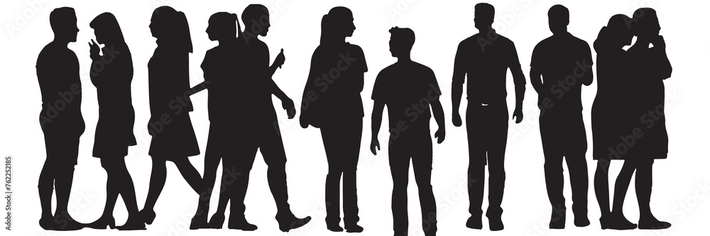 silhouettes of people  talking and walking in transparent background,crowd silhouettes