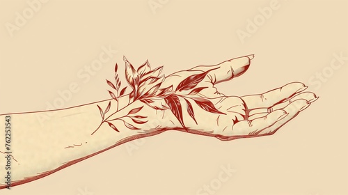 The trend of tattoos on a girl s hand reflects the spirit of freedom, rebellion and uniqueness. Banner of a delicate tattoo on a beige background. 