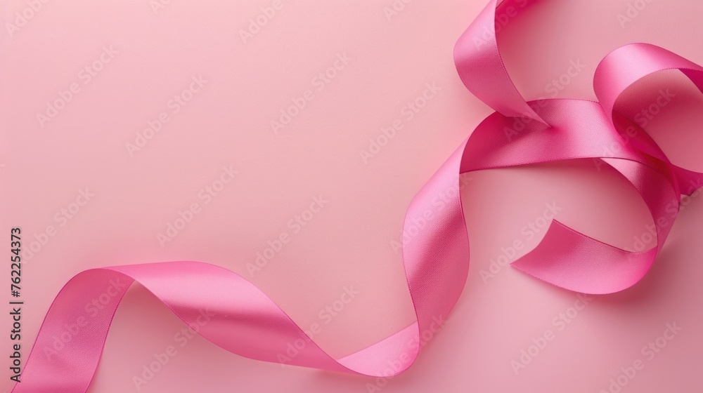 Pink satin ribbon on solid color background. Elegant presentation and decoration concept. Pink satin ribbon on solid color background. Elegant presentation and decoration concept.