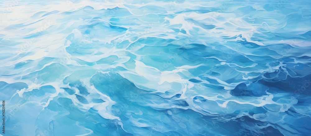 A detailed painting capturing the mesmerizing pattern of wind waves in the ocean, with shades of azure and electric blue creating a fluid natural landscape