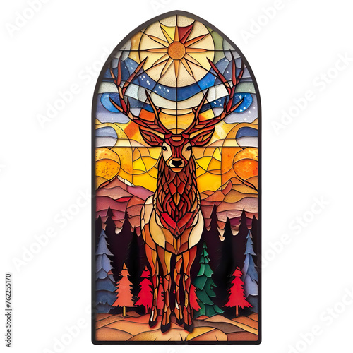 Stained Glass Deer Sublimation in Arch Isolated on transparent background.