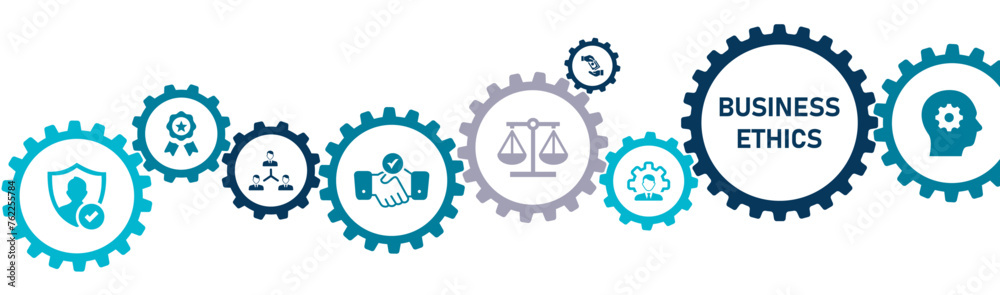 Business ethics banner website icons vector illustration concept with an icons of ethical investment sustainable development business integrity ethical elements on white background