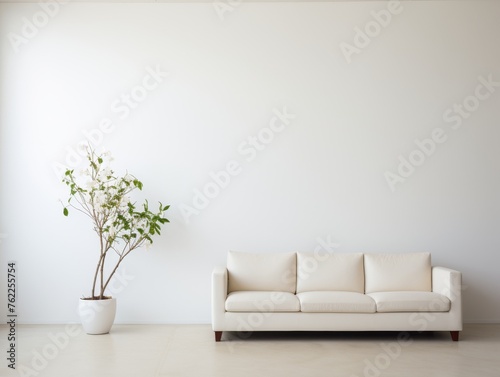 White Couch and Potted Plant