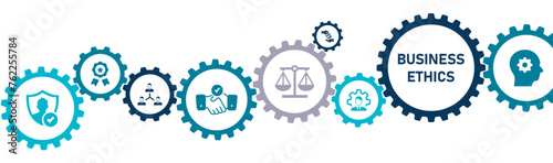 Business ethics banner website icons vector illustration concept with an icons of ethical investment sustainable development business integrity ethical elements on white background
