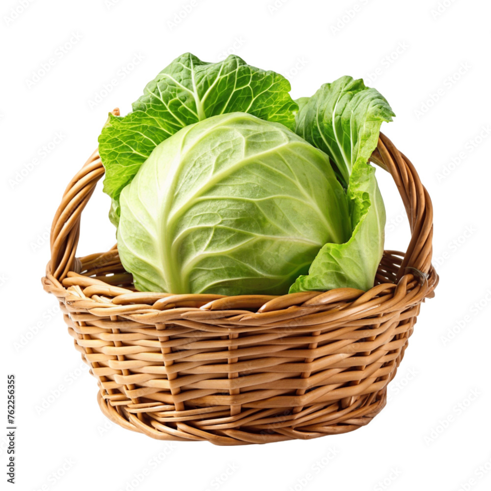 A cabbage in basket isolated on Transparent background. A cabbage in basket isolated on Transparent background.