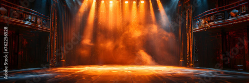 Theatre stage light background with spotlight,
Stage style wood and iron background for your compositions photo