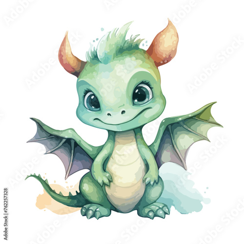 Whimsical Watercolor Baby Dragon clipart 