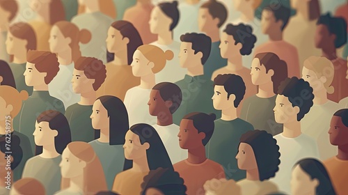 Crowd illustration with muted tones and subtle details.