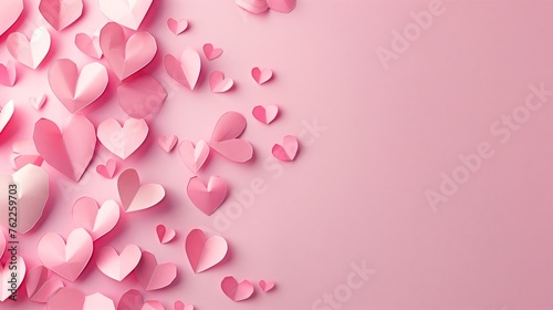 mother's day background ,Valentines day background. Pink paper hearts on pink backdrop