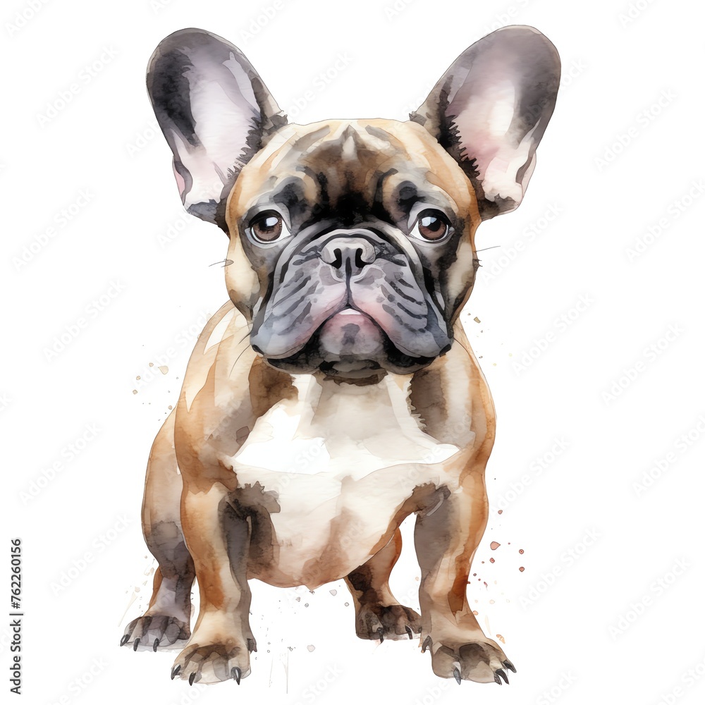 cute watercolor French Bulldog dog breed illustration