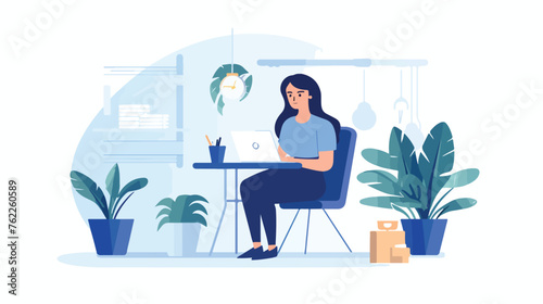 Graphic flat design drawing young woman sitting on c