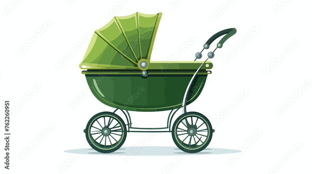 Green baby carriage.  flat vector isolated on white