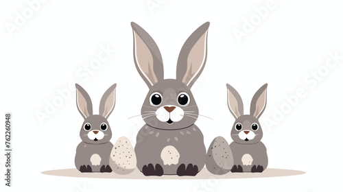 Gray easter rabbit. Easter Bunny with two easter egg