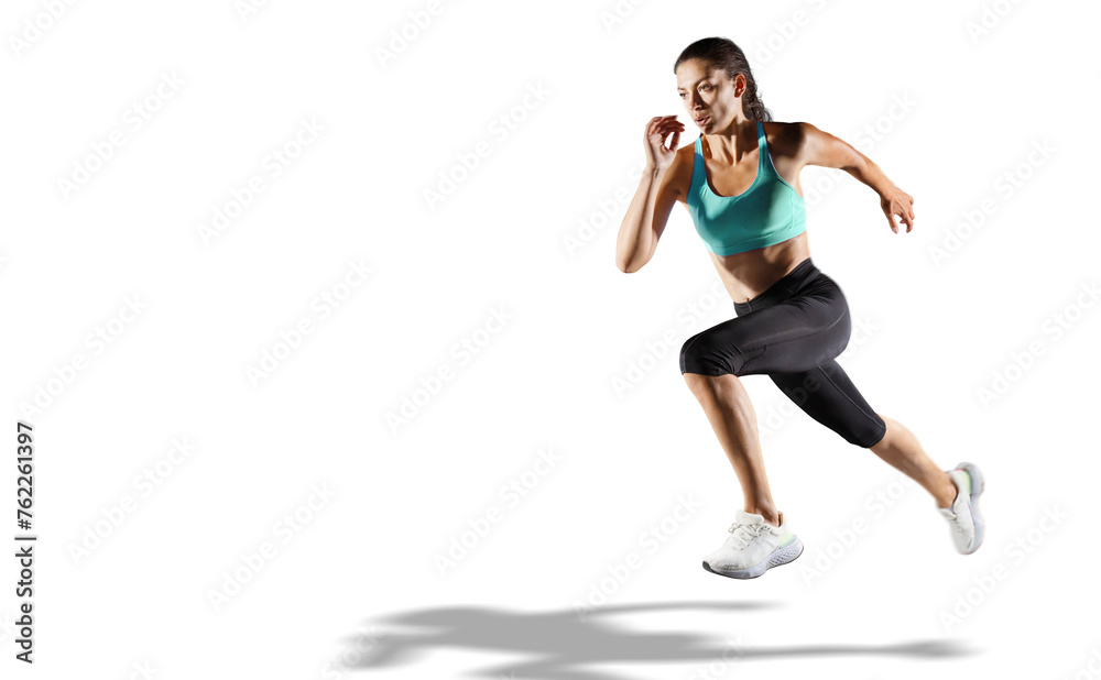Sports transparent background. The woman with runner on the street be running for exercise. - obrazy, fototapety, plakaty 