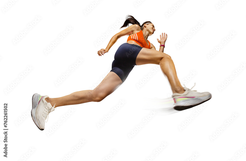Fototapeta premium Sports transparent background. The woman with runner on the street be running for exercise.
