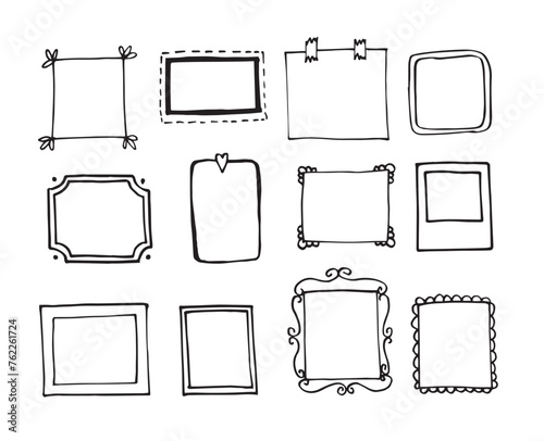 Ink hand drawn empty doodle frames set. Graphic design elements isolated on white background. Vector illustrations collection