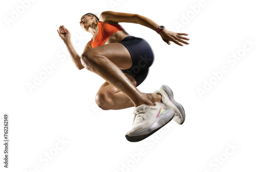 Sports transparent background. The woman with runner on the street be running for exercise.
