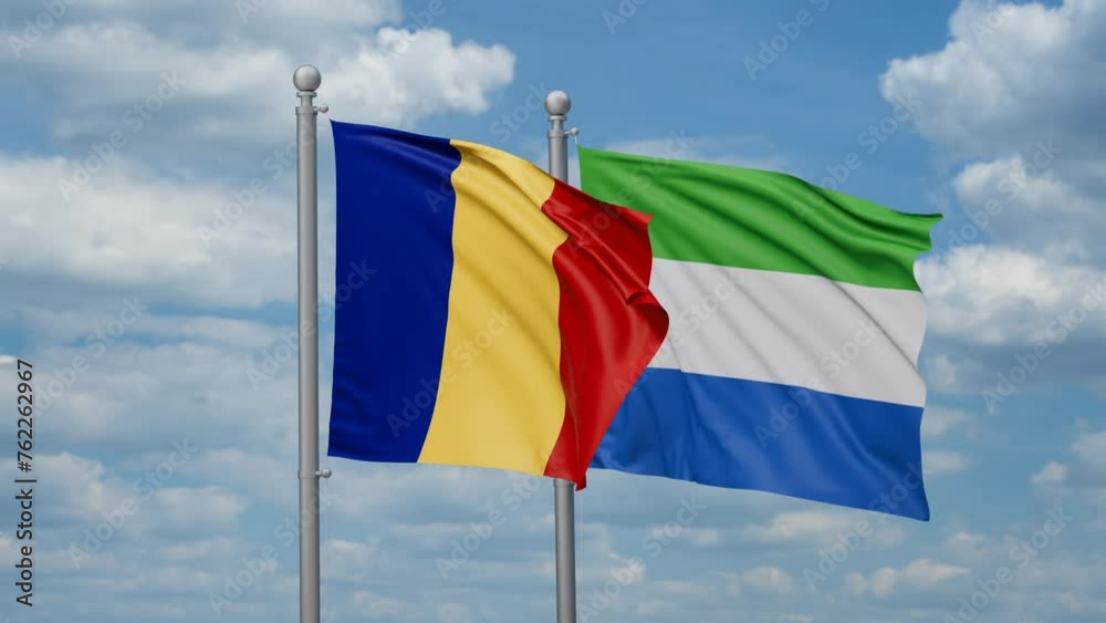 Sierra Leone or Salone and Romania two flags waving together, looped video, two country cooperation concept Sierra Leone or Salone and Romania two flags waving together, looped video, two country cooperation concept