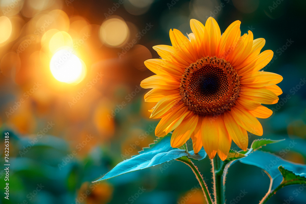 Fototapeta premium Sunflower field landscape close-up.