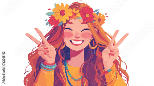 Hippie girl cartoon flat vector isolated on white background