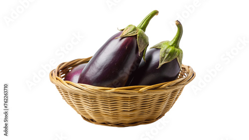 Fresh eggplant in basket isolated on Transparent background.