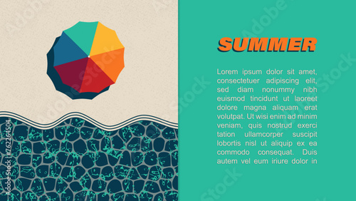 Summer 2024Summer concept design with beach umbrella on beach, vector illustration photo