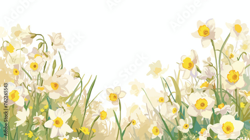 Invitation cards with narcissus and grass. Raster vector