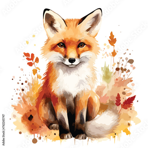Watercolour Fox Clipart isolated on white background