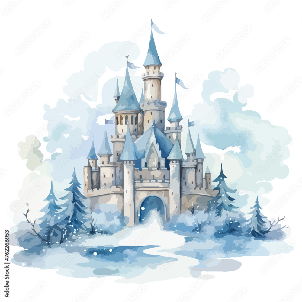 Winter Castle Watercolor Clipart 