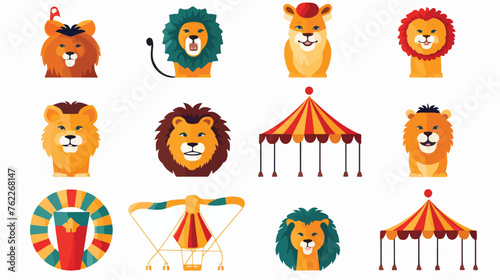 Lion circus show icons  flat vector isolated on white