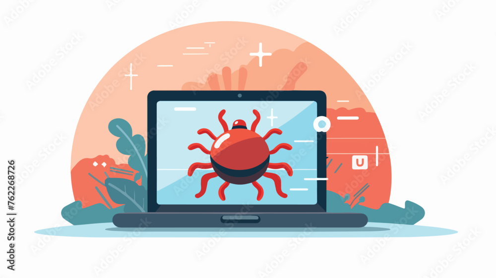 Magnifier searching malware bug. Computer internet - obrazy, fototapety, plakaty 