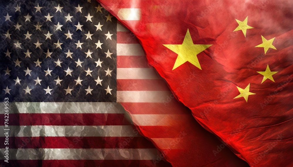 Fototapeta premium US-China Relations Symbolized by Intertwined Flags