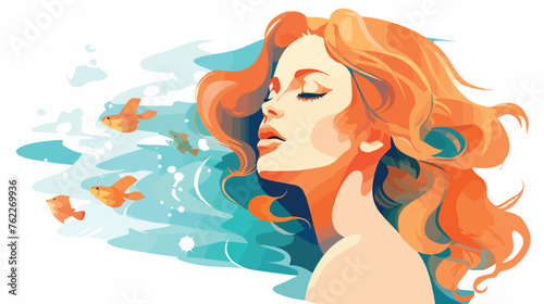 Minimal pop art of half female underwater illustration